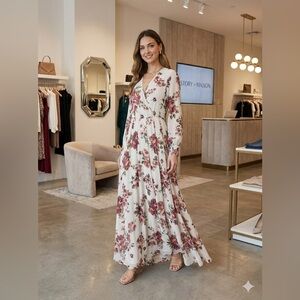 Windsor Floral Maxi Dress in Cream and Red